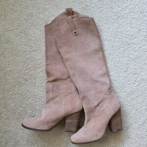 Free People Pink Suede Heeled Boots
